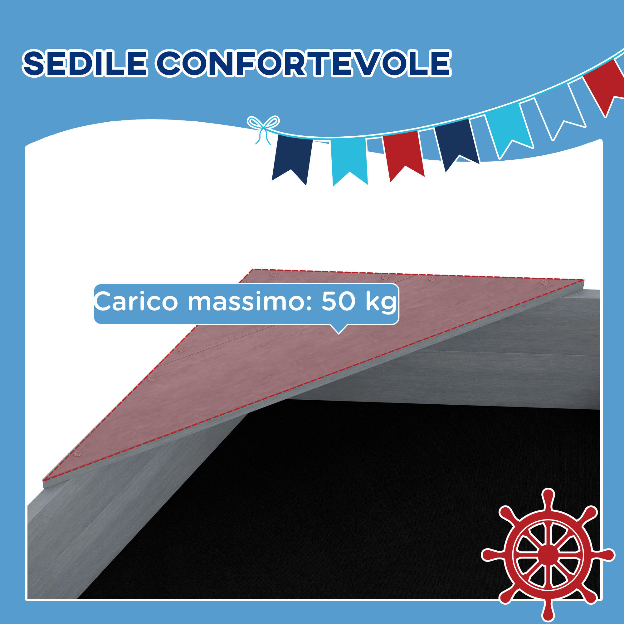 Outsunny Sabbiera per Bambini 3-8 Anni a forma di Barca in Legno e Poliestere 6/7