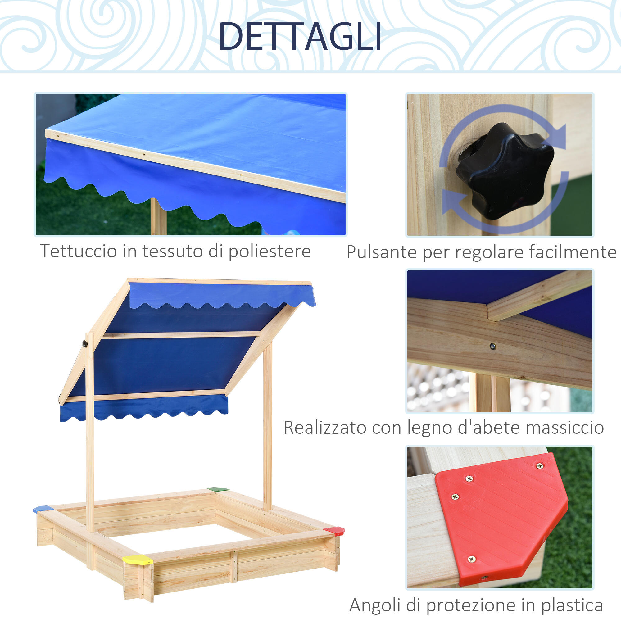 Outsunny Sabbiera per Bambini in Legno con Panca Tettuccio Parasole Regolabile 7/7