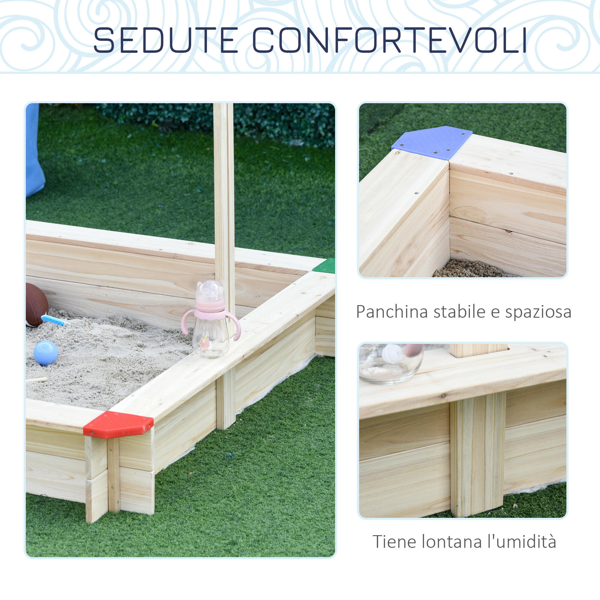 Outsunny Sabbiera per Bambini in Legno con Panca Tettuccio Parasole Regolabile 6/7