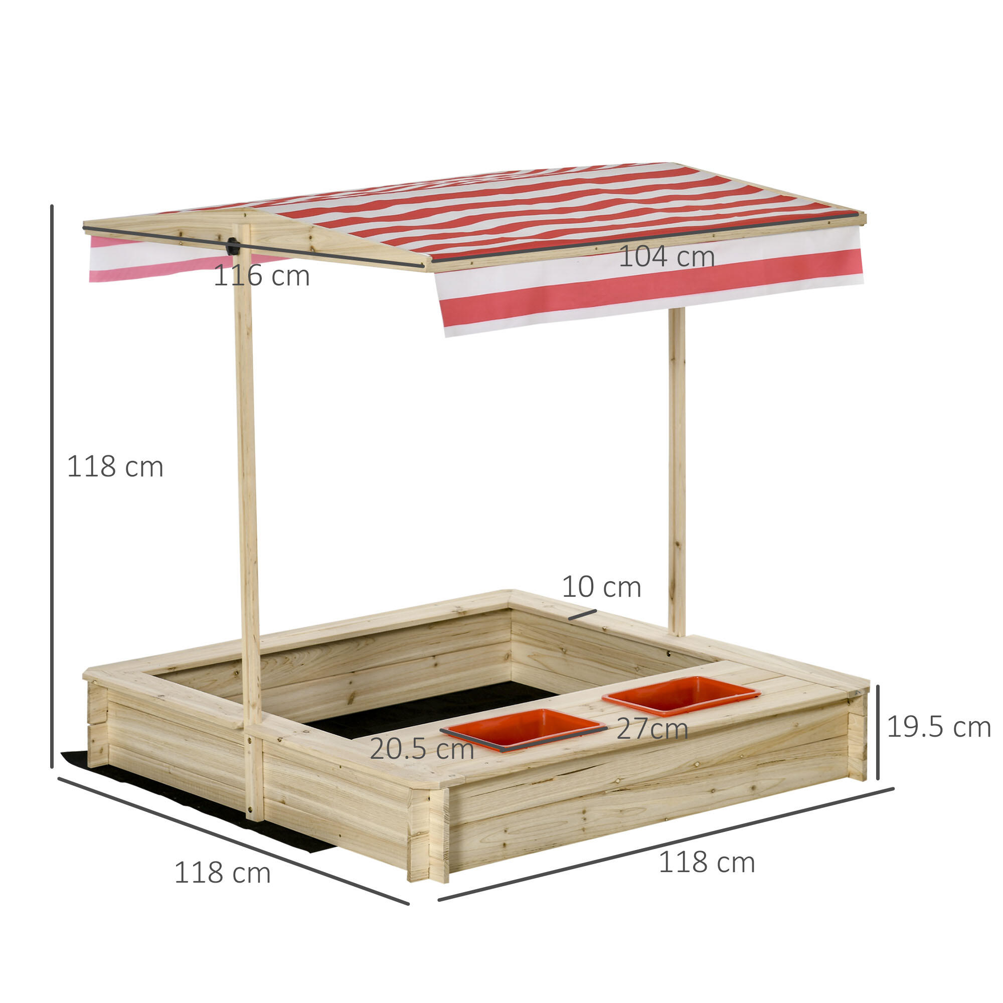 Outsunny Sabbiera per Bambini da Giardino in Legno con Tettuccio Regolabile 3/7