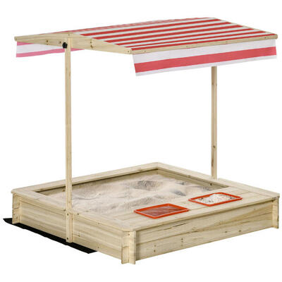 Outsunny Sabbiera per Bambini da Giardino in Legno con Tettuccio Regolabile