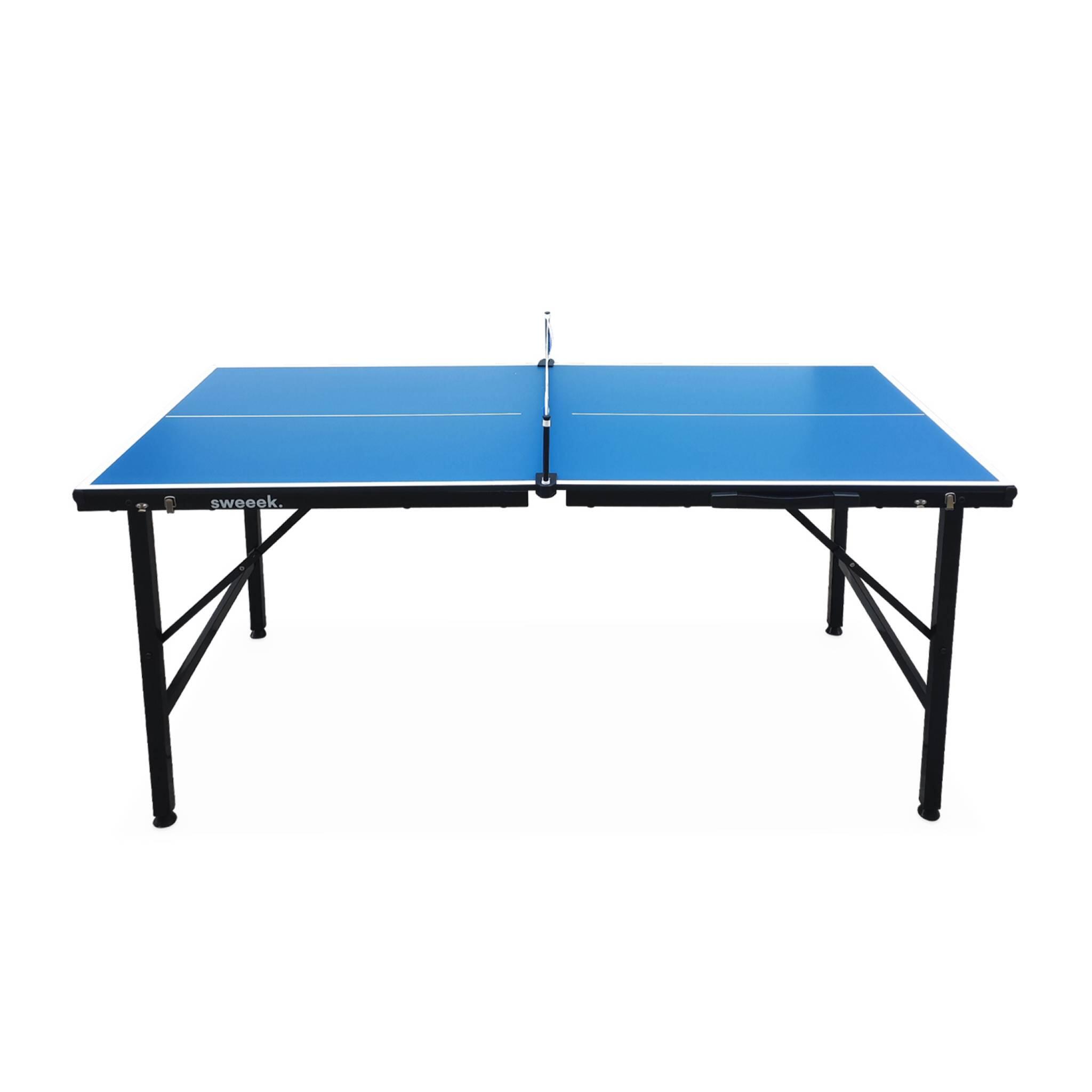 Mini mesa de ping pong dobrável com 4 raquetes e 6 bolas, Azul 3/5