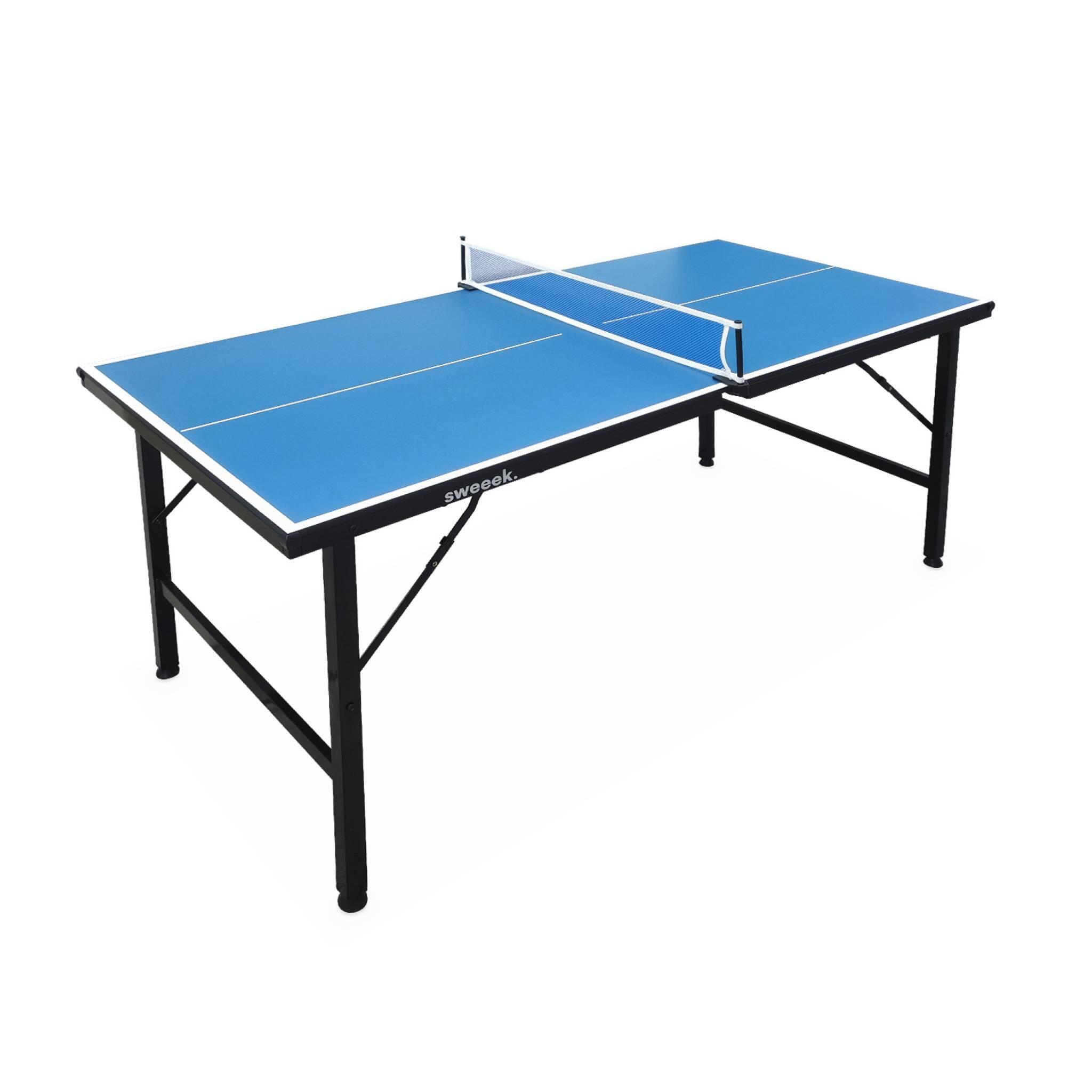 Mini mesa de ping pong dobrável com 4 raquetes e 6 bolas, Azul 2/5