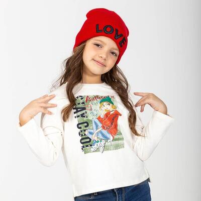 Camiseta manga larga de niña color crudo