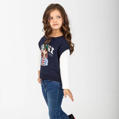 Camiseta De Niña Color Marino Charanga, Manga Larga Gráfica talla 4-5