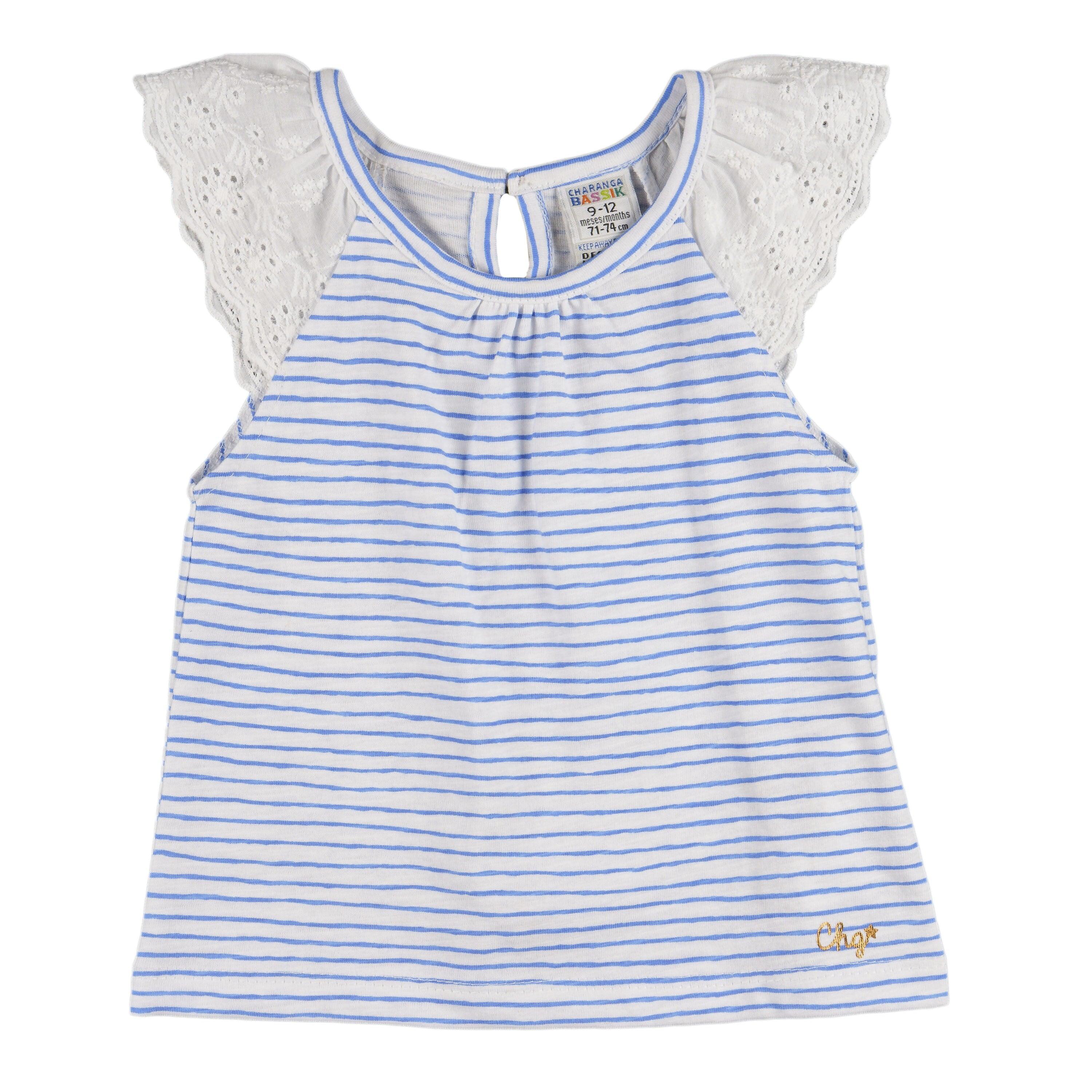 Camiseta listrada azul e branca para bebê 2/5