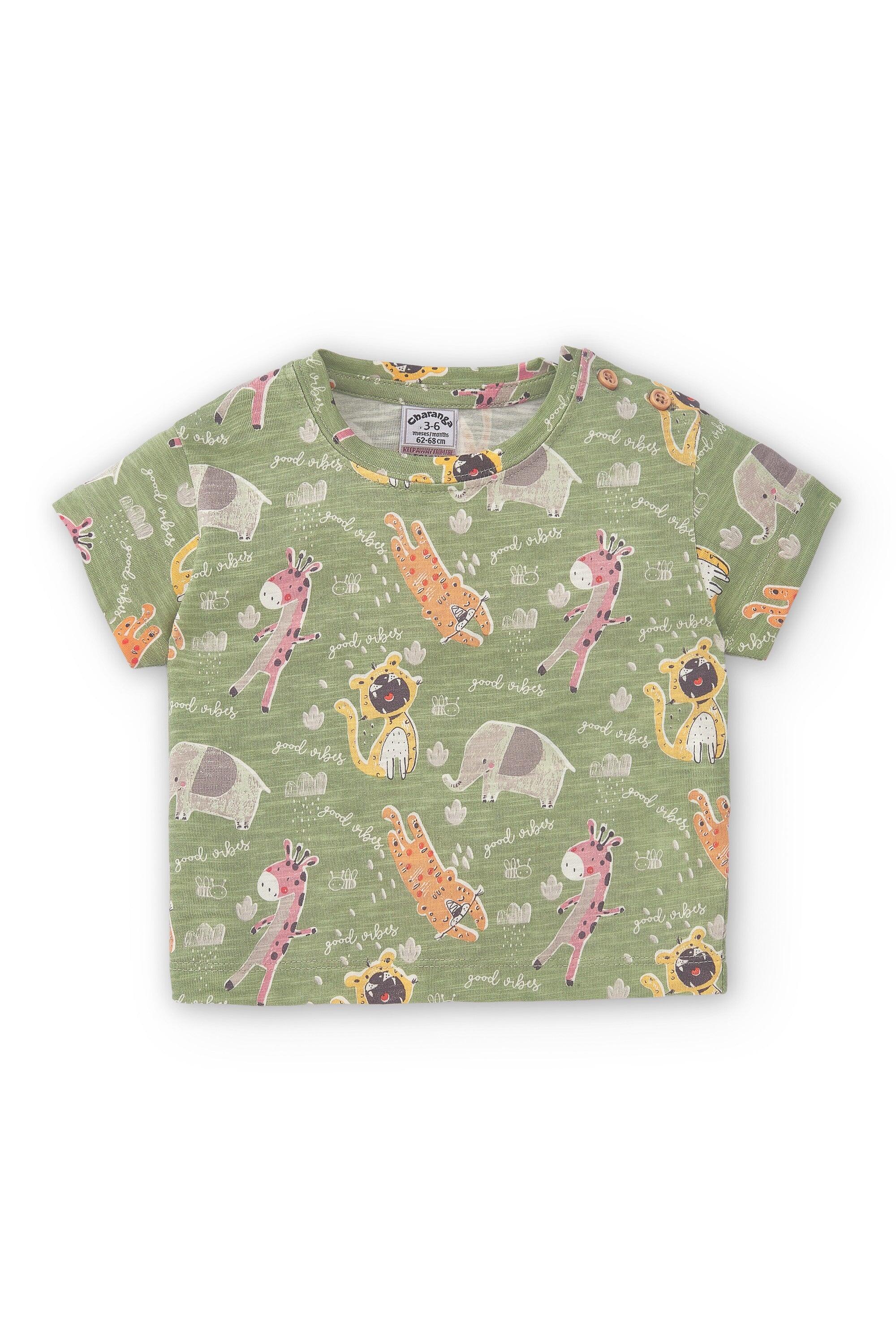 Camiseta verde estampada de animales de recién nacido 1/4