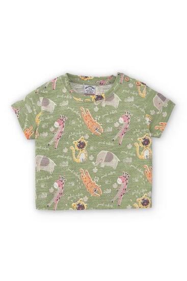 Camiseta verde estampada de animales de recién nacido