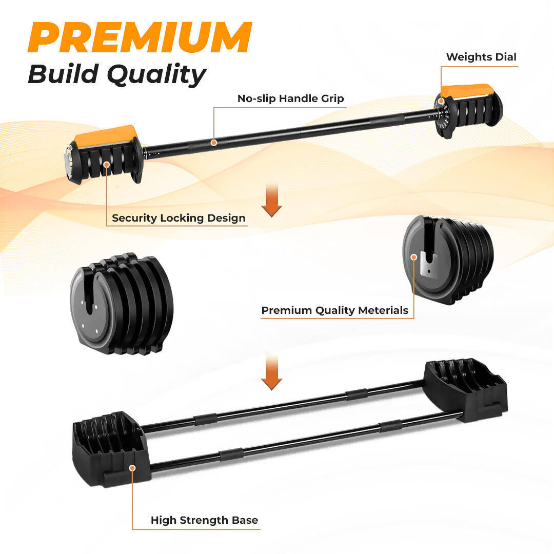 Flexnest 2.5kgs-41kgs Adjustable Barbell Weightlifting Bar with 5 Pairs Free Weight Plates -  4