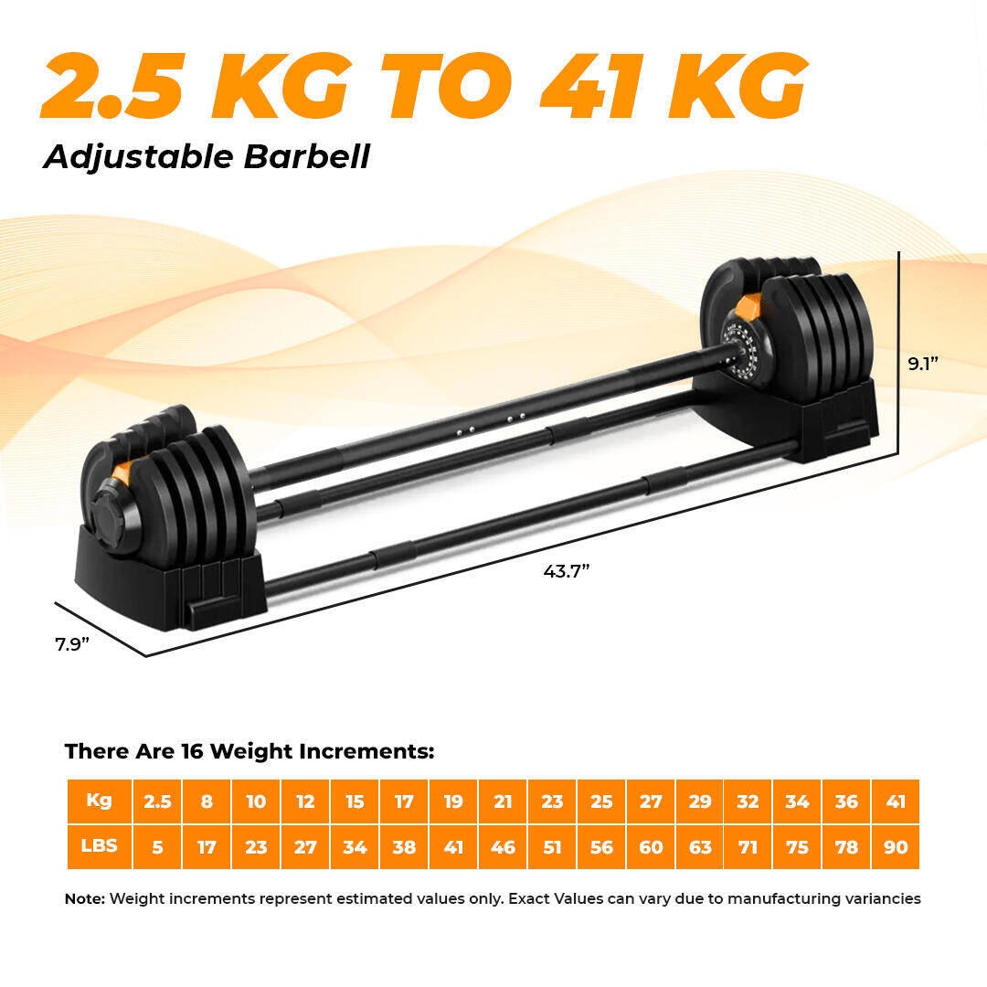 Flexnest 2.5kgs-41kgs Adjustable Barbell Weightlifting Bar with 5 Pairs Free Weight Plates -  3