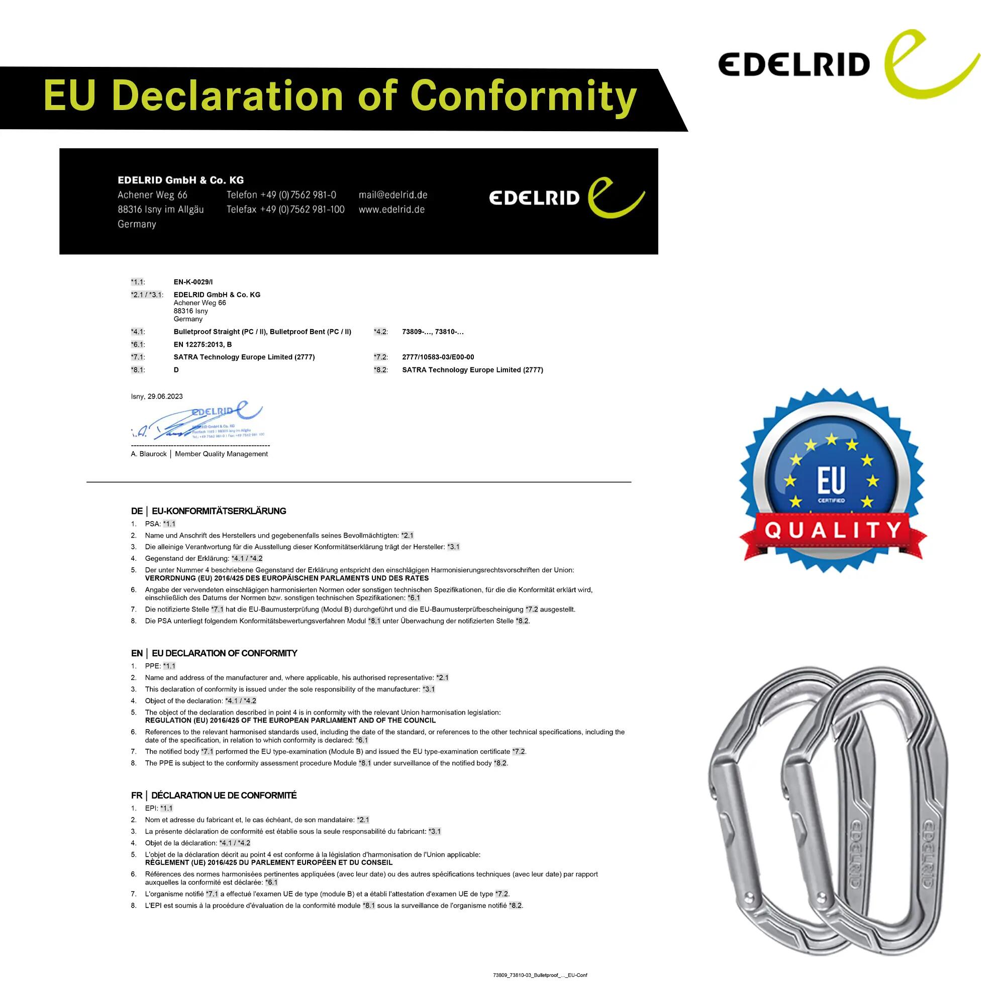 Climbing Carabiner Bulletproof Straight Slate (27KN) -  4