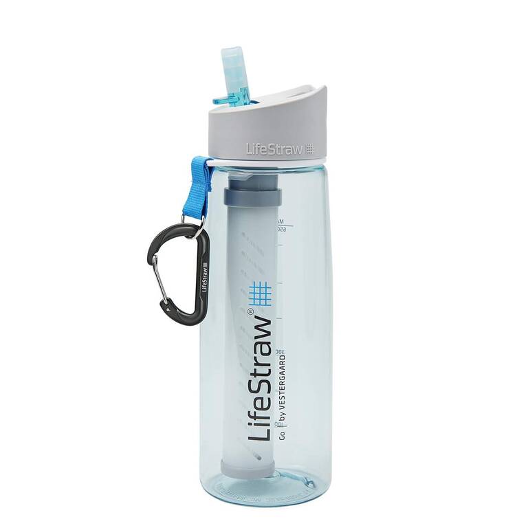Go 2-Stage Water Filter Bottle - 650 ml with Activated Carbon Filter, Light Blue