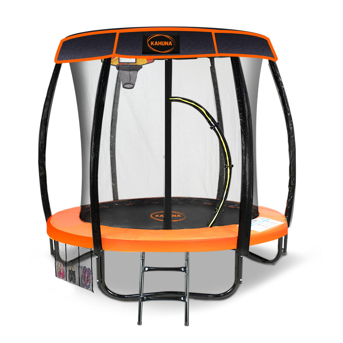 Kahuna Trampoline with Basketball Set & Roof Cover