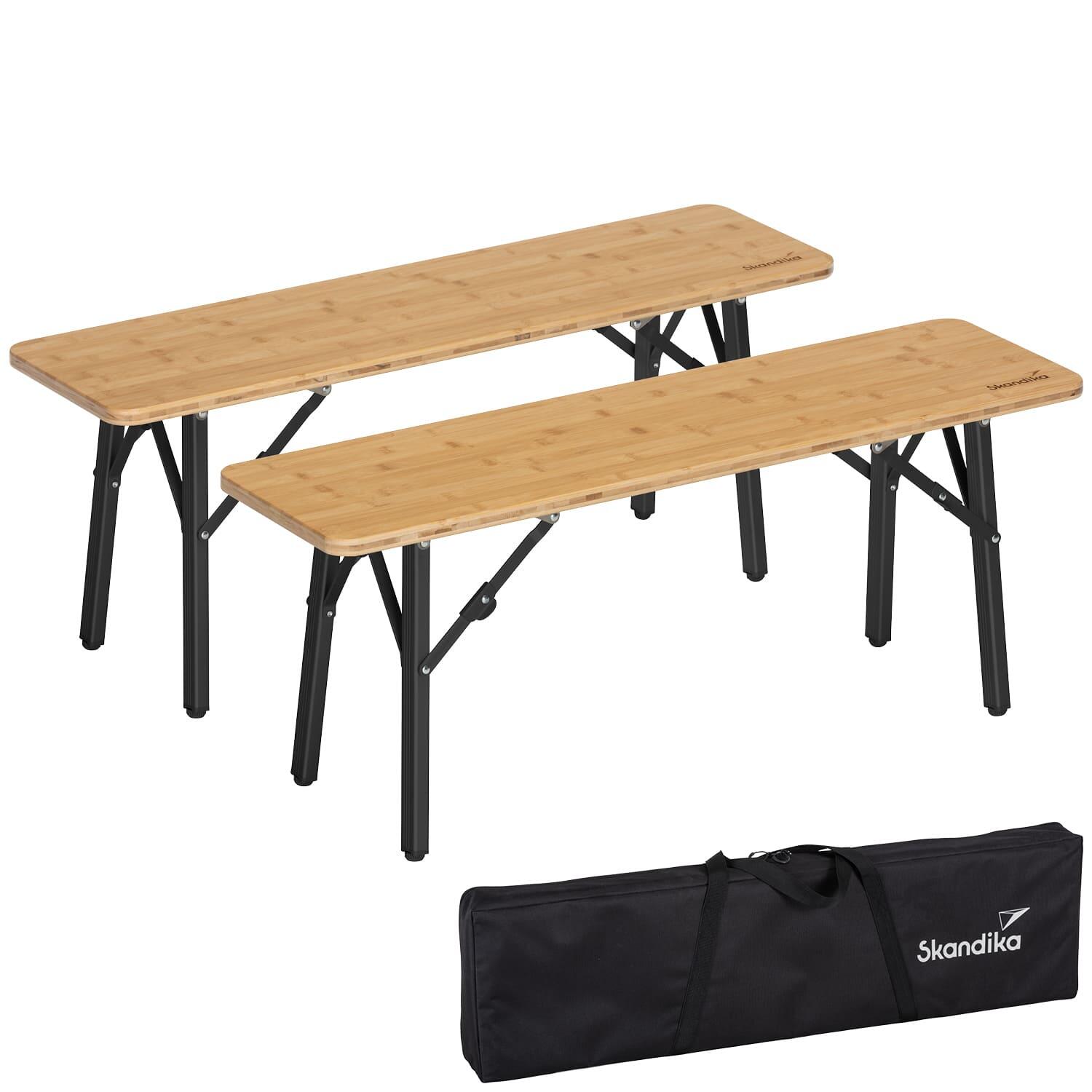 SKANDIKA Conjunto de 2 bancos - Tobro - banco de campismo em bambu - 100 x 27 x 39 cm