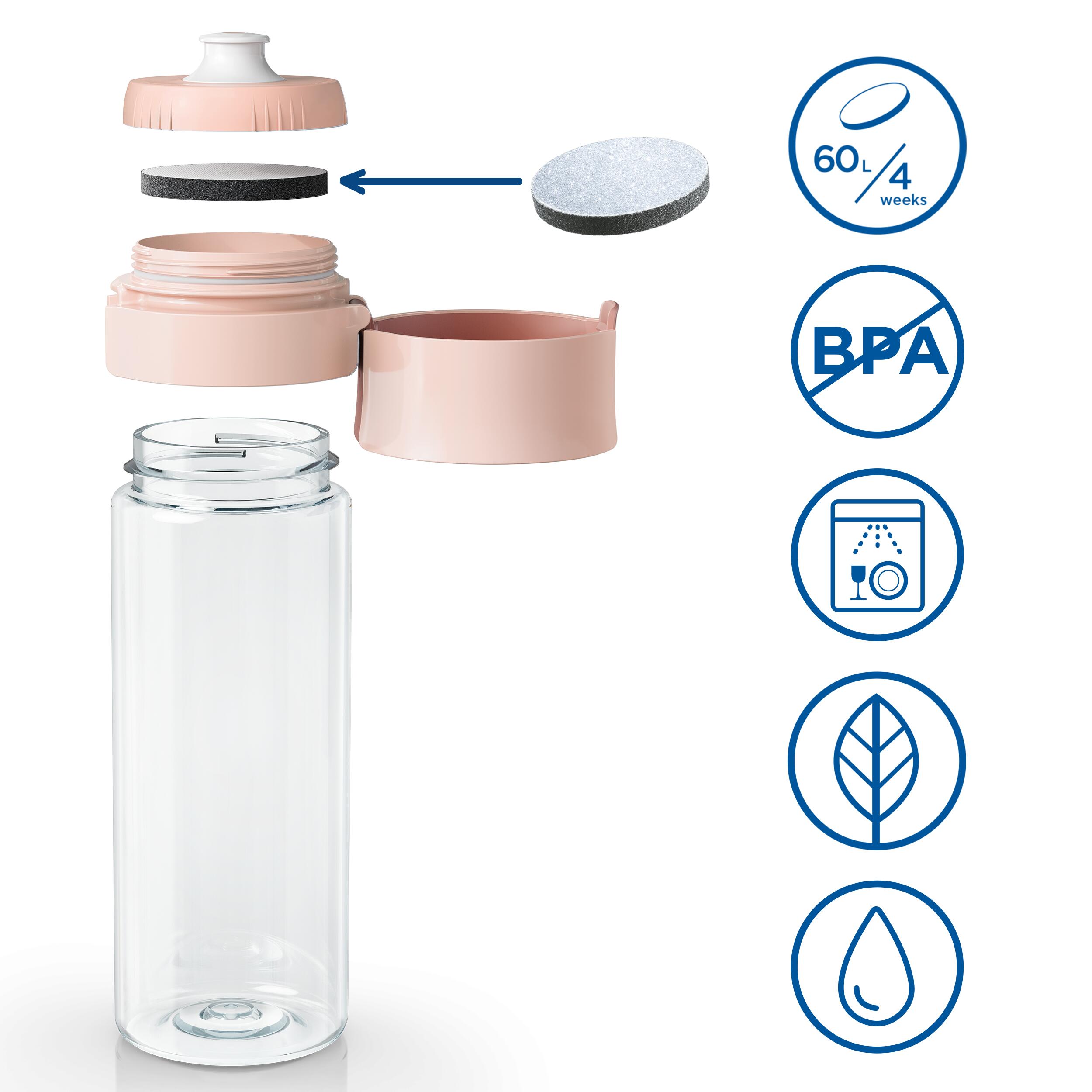 BRITA Botella filtrante de agua VITAL Rosa (600 ml), 2 filtros MicroDisc 6/6