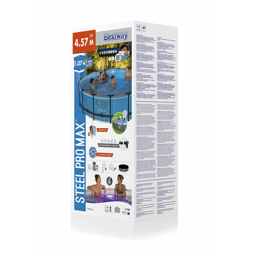 Bestway Steel Pro MAX Round Above Ground PoolSet with LED Light, 4.57 m x 1.07 m 4/7