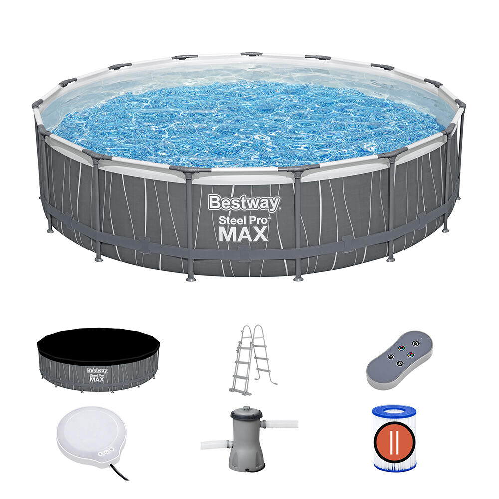 Bestway Kit piscina rotonda fuori terra Steel Pro MAX con luce LED 4,57 x 1,07 m