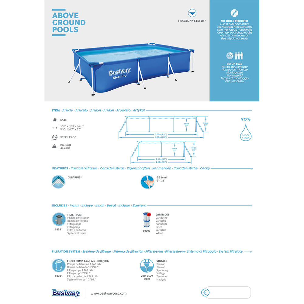 Bestway Steel Pro Above-ground pool kit 3 ,00 m x 2,01 m x 66 cm