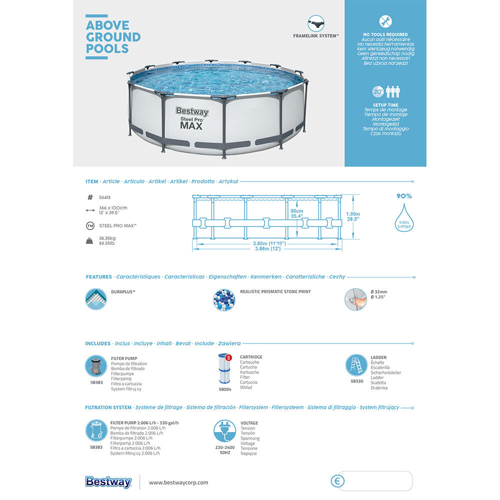 Bestway Steel Pro MAX Above Ground Pool Set 3.66 m x 1.00 m 5/7