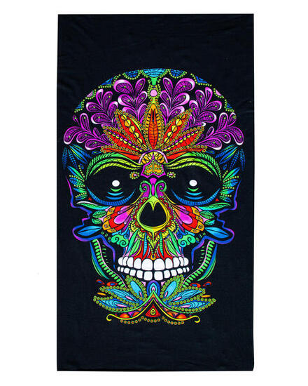 SERVIETTE DE PLAGE EN MICROFIBRE CRÂNE NOIR
