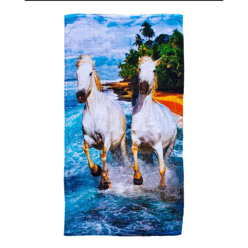 TOALHA ESTAMPADA CAVALOS BRANCOS 90X170CM 100% ALGODÃO