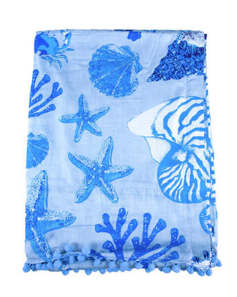 BEDRUCKTER PAREO MIT HELLBLAUEM NAUTILUS-FROTTEE