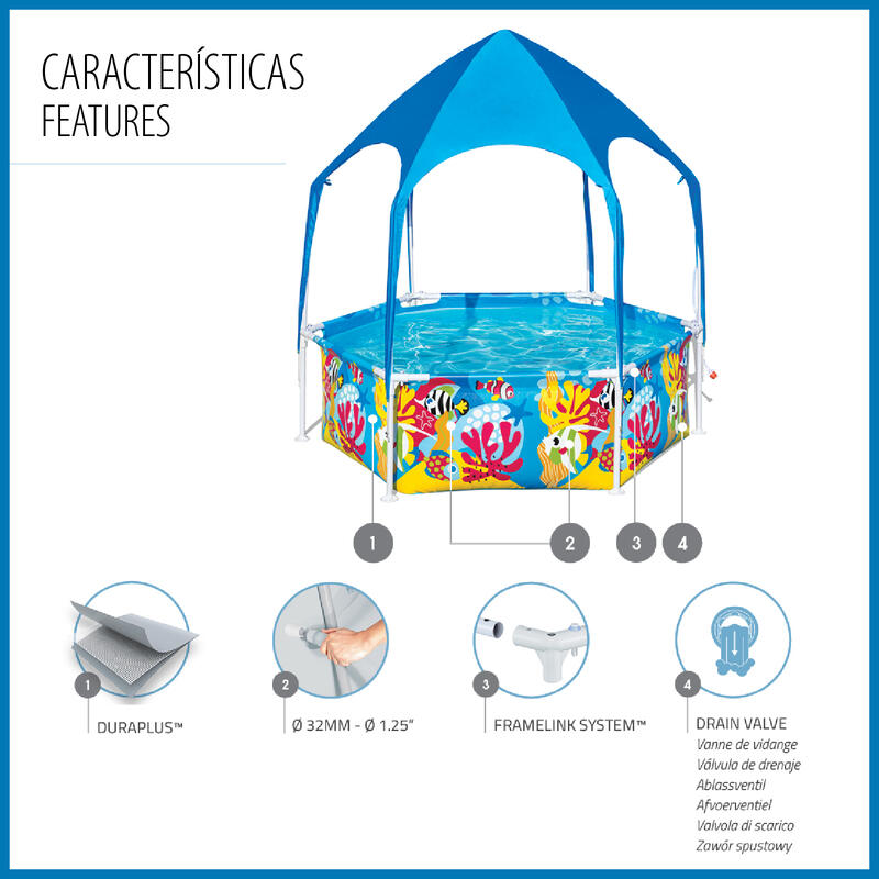 Bestway Piscine hors sol ronde Splash-in -Shade avec parasol UV Careful