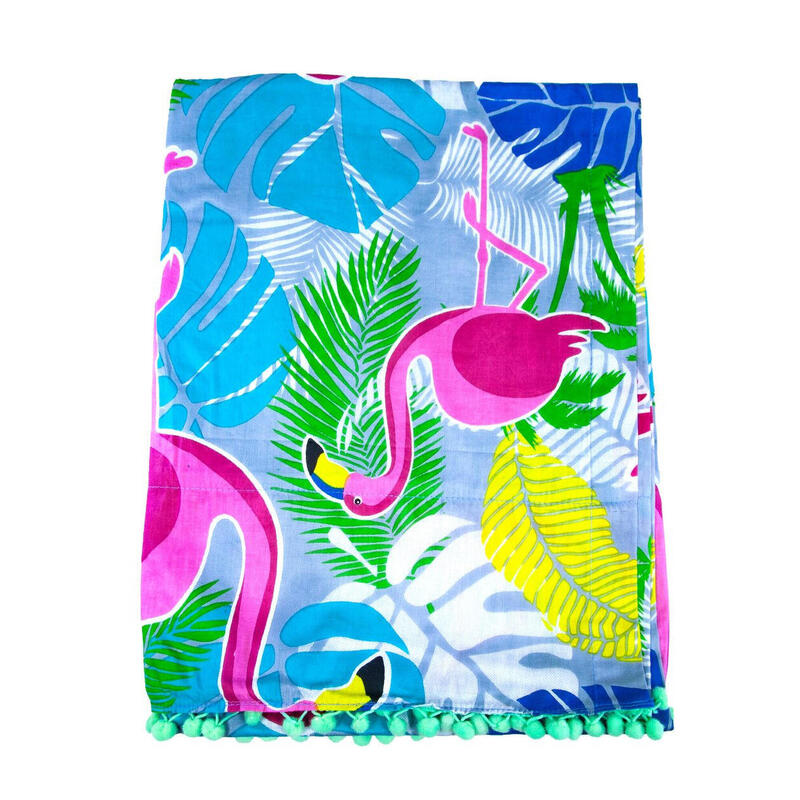 PAREO ESTAMPADO CON RIZO FLAMINGO