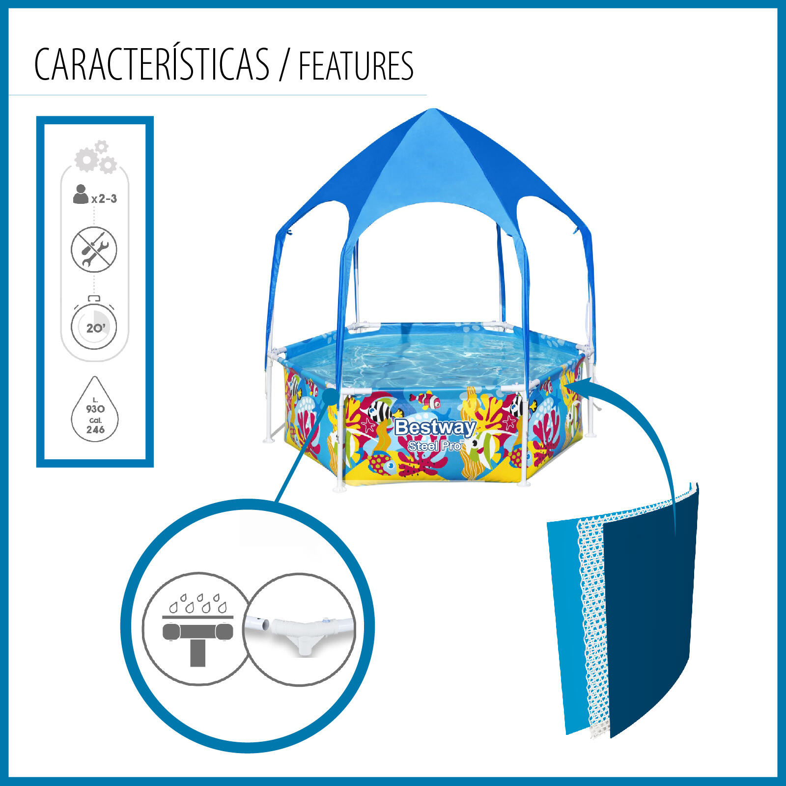 Bestway Splash-in -Shade round above-ground pool with Careful UV sunshade