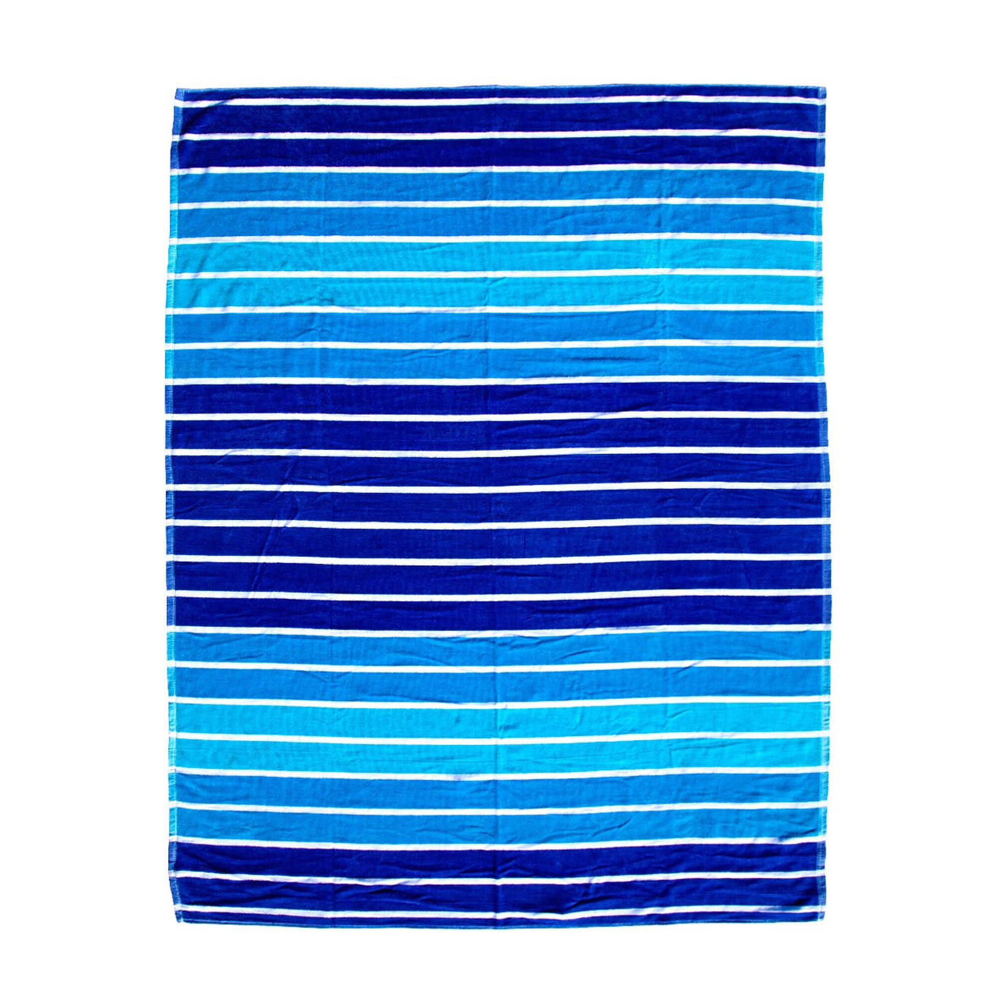 Sun & Surf - Serviette De Plage Jacquard Velours De Coton - Double - Bleu - Serviette De Bain - Multicolore - 170cm - Decathlon