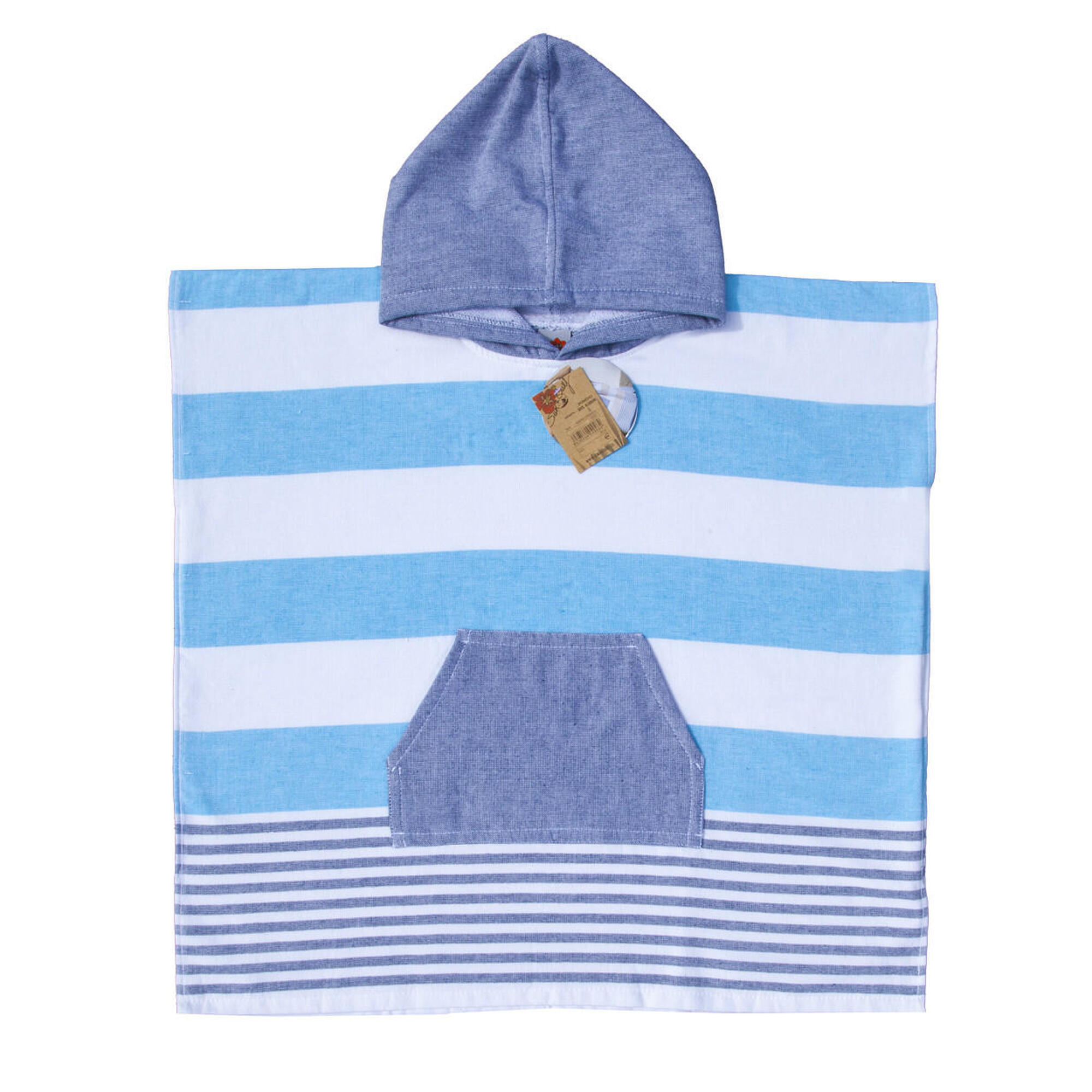 Sun & Surf - Poncho De Surf Enfant À Rayures - Serviette Poncho - Bleu - Taille Unique - Decathlon