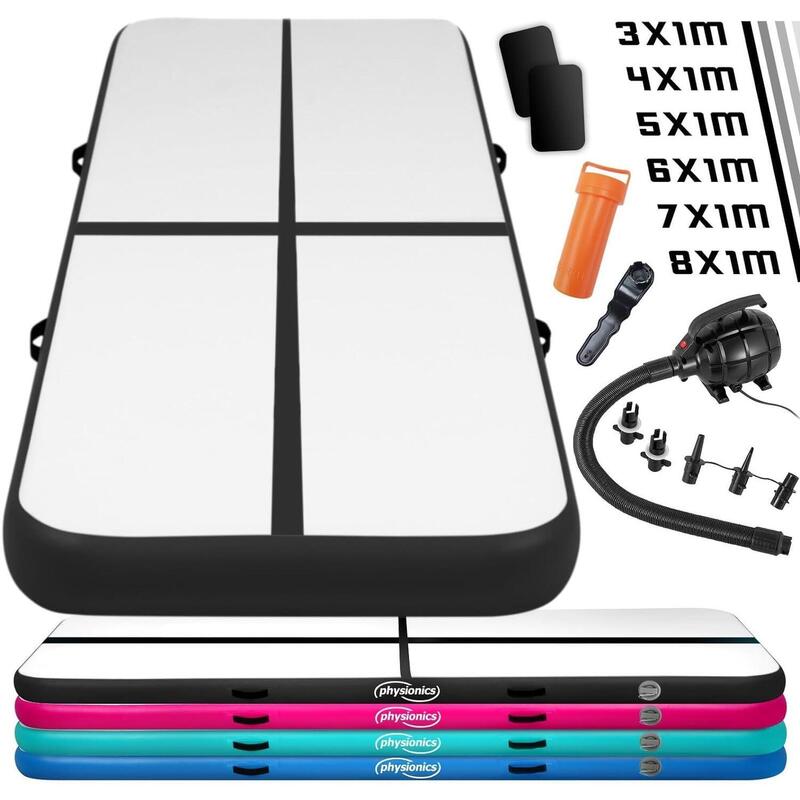 Saltea gimnastica gonflabila, neagra, cu pompa electrica, 800x100x10 cm, Physion