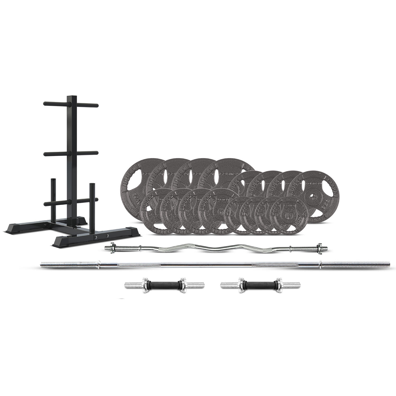 CORTEX Tri-Grip Standard Barbell Weight Set with Weight Tree 25mm