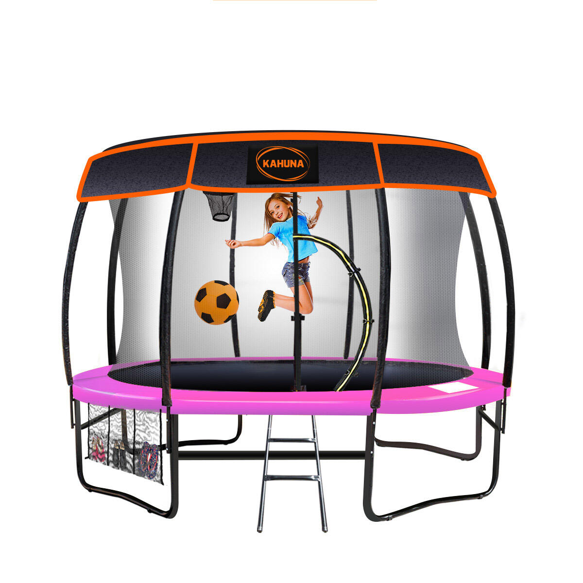 Kahuna Trampoline with Basketball Set and Roof