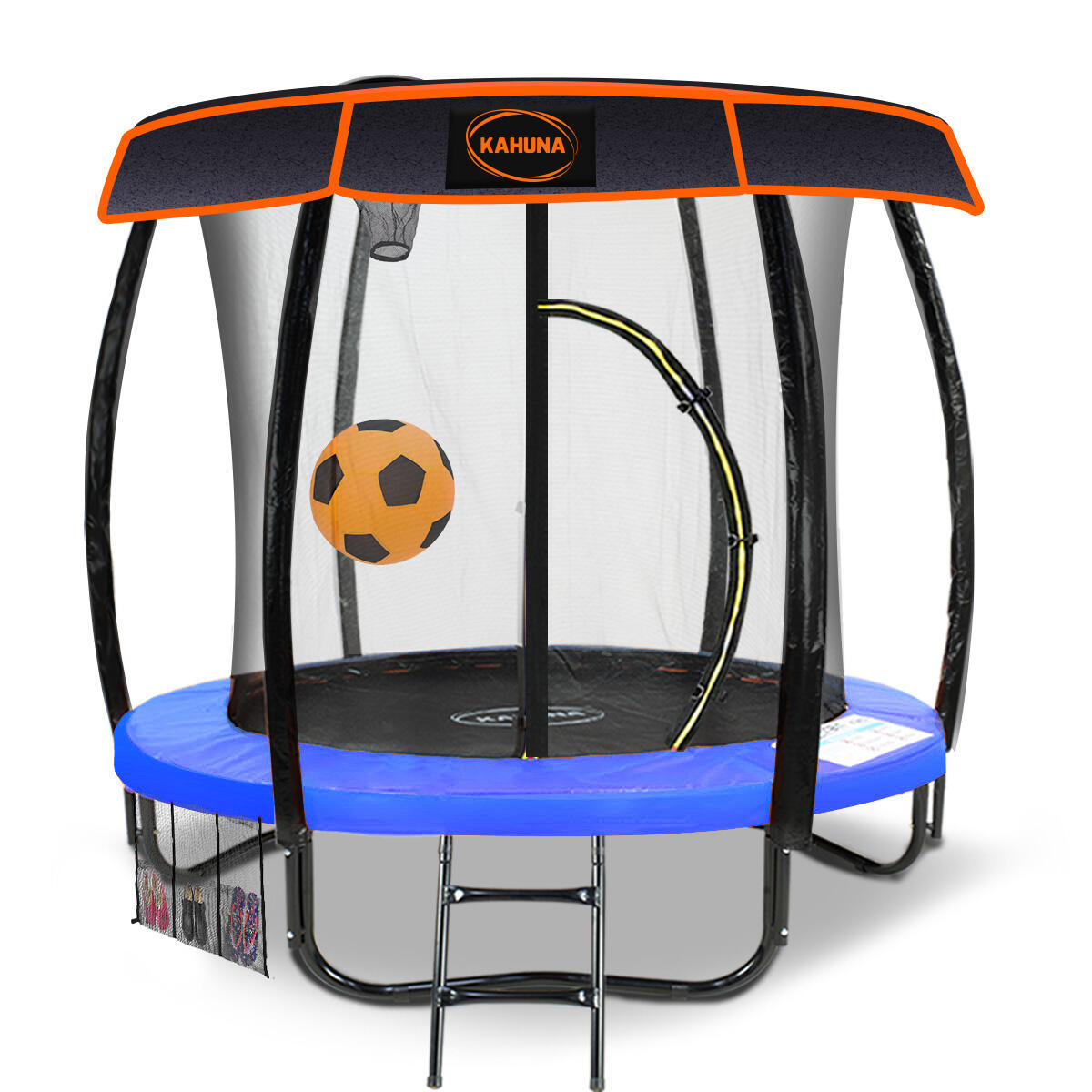 Kahuna Trampoline with Basketball Set & Roof