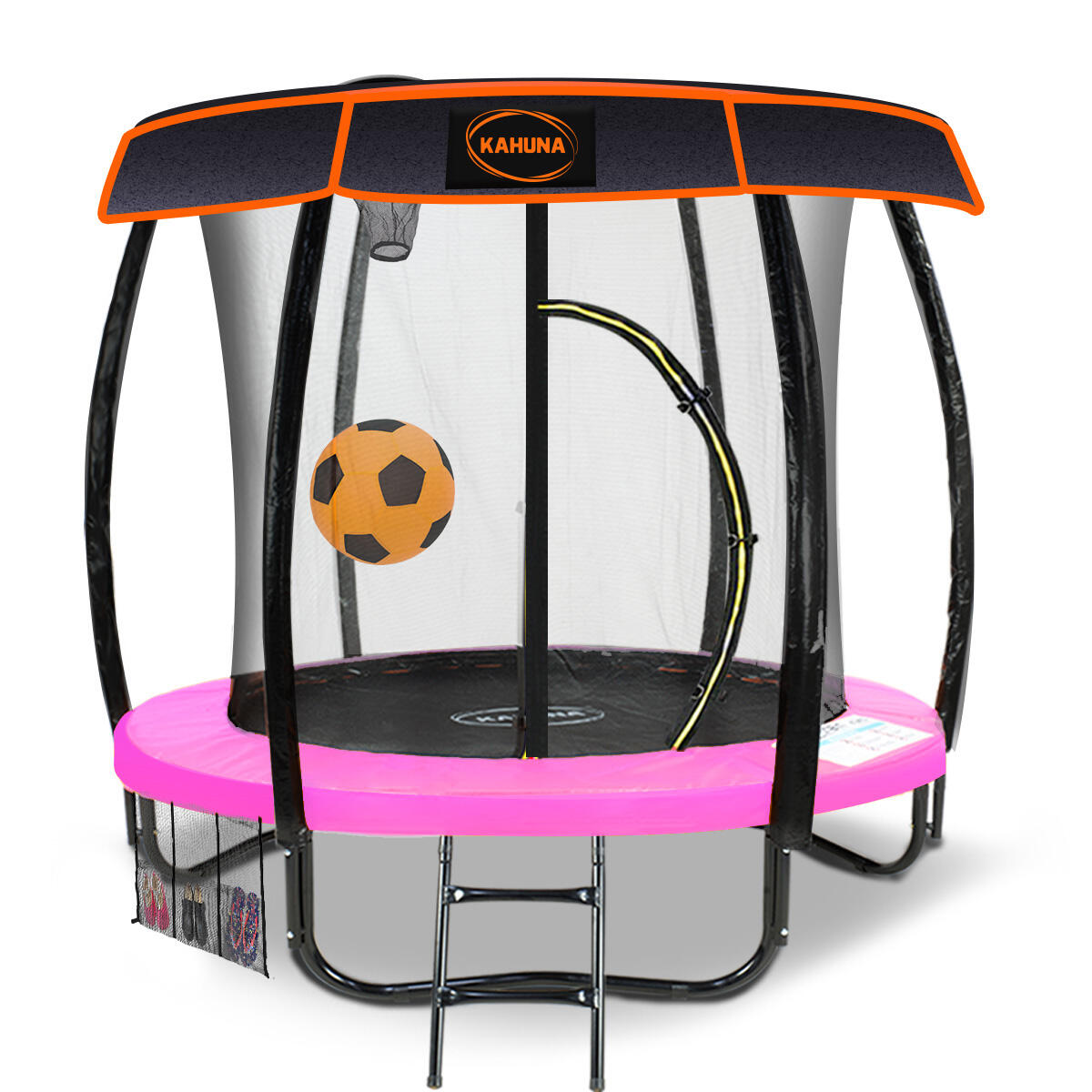 Kahuna Trampoline with Basketball Set & Roof