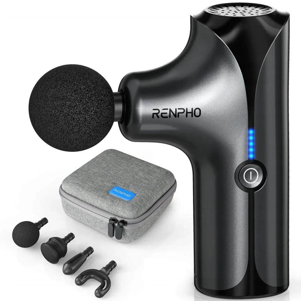 Renpho Mini Handheld Massage Gun GM173, 4 Heads, 5 Speeds, Black
