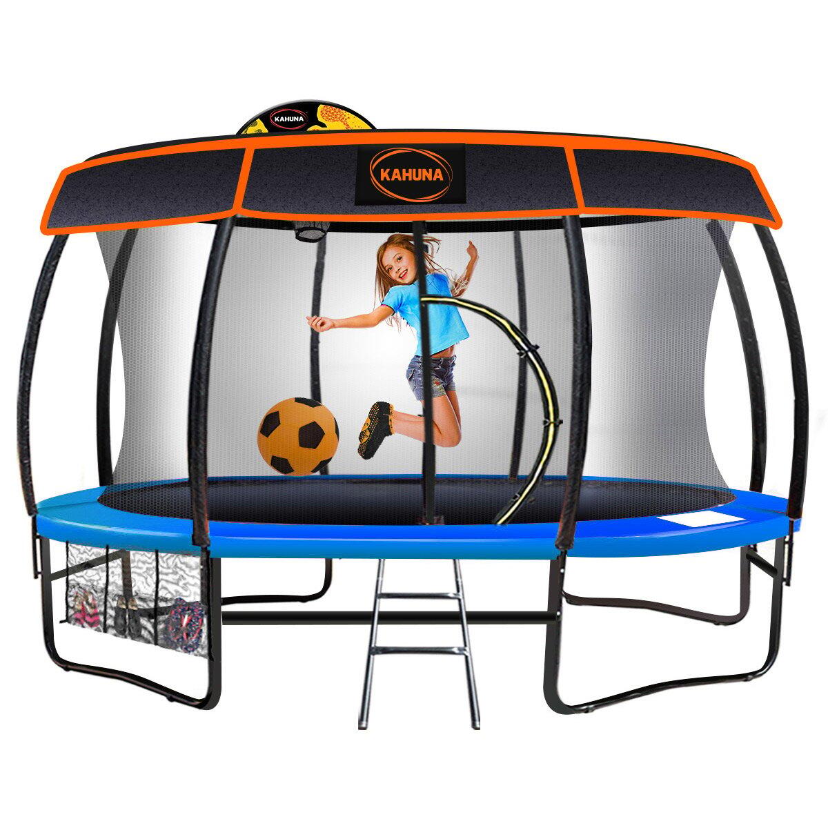 Kahuna Trampoline with Basketball Set and Roof