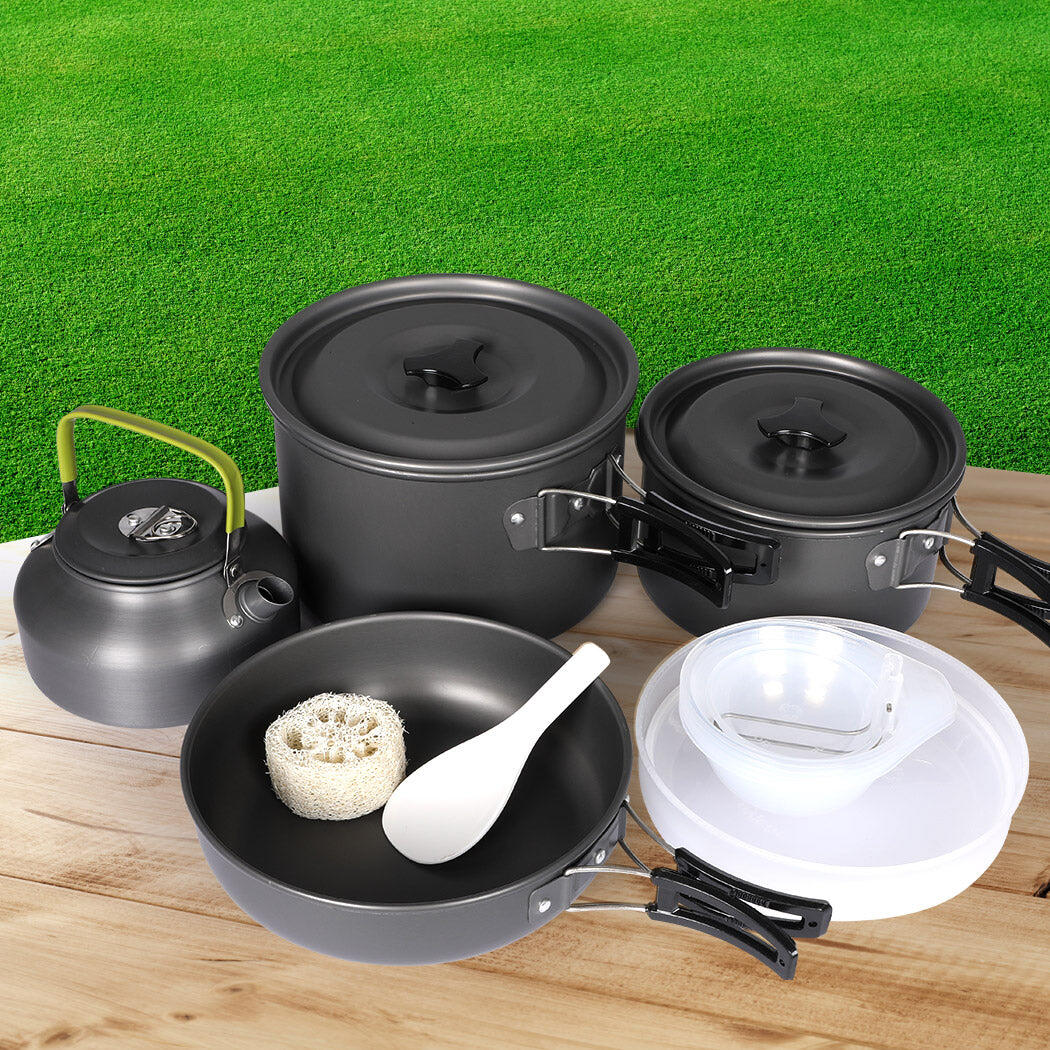 Yardwe 4pcs Camp Cookware Set Stainless Steel Camping Pot Pan Non-Stick Surface For Hiking Outdoor Cooking