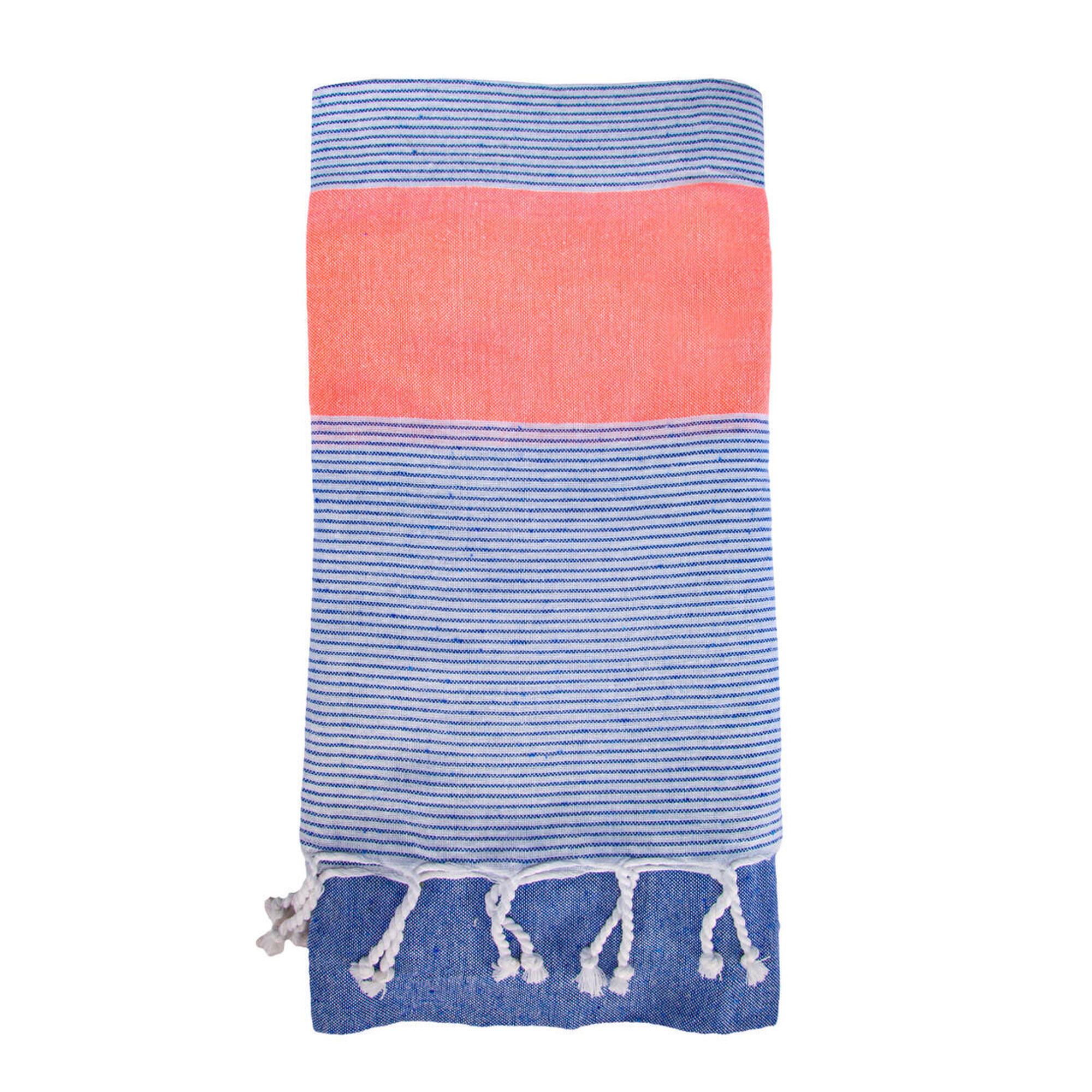 Sun & Surf - Fouta Bleu D + Saumon Fluor - Double - Paréo - Multicolore|rose - Taille Unique - Decathlon