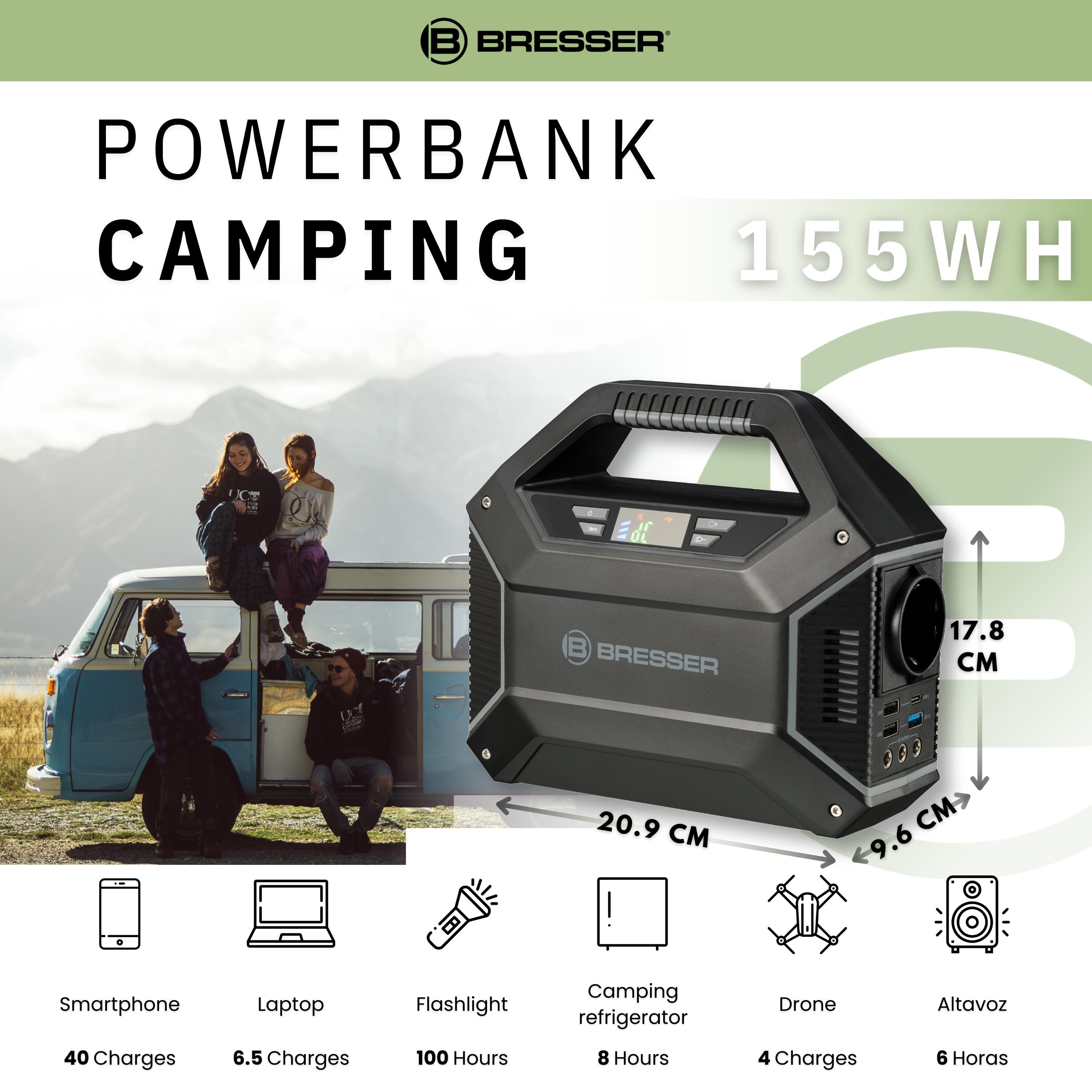 Kit Batería Portátil 155 W + Panel Solar Cargador Portátil 40W BRESSER 3/7