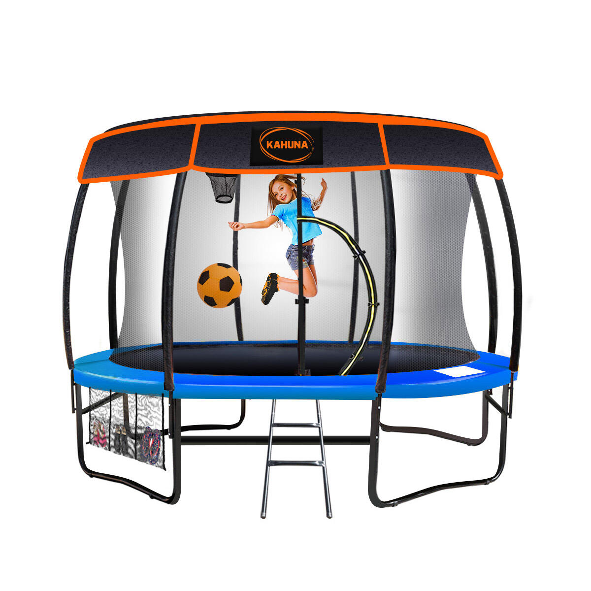 Kahuna Trampoline with Basketball Set and Roof