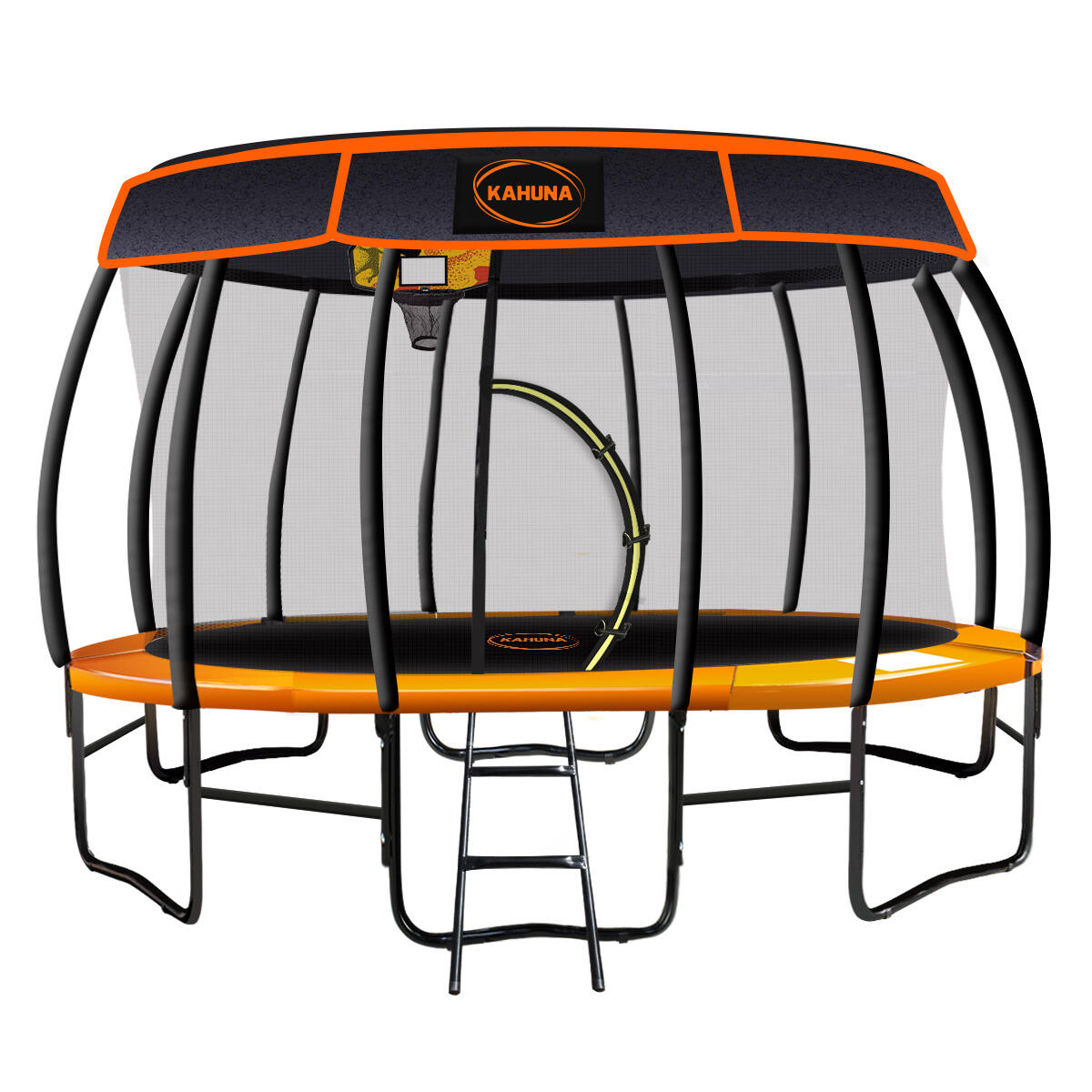 Kahuna Trampoline with Basketball Set and Roof