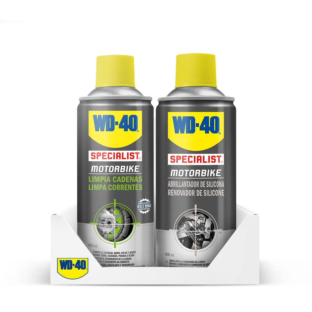 WD-40 Pack mantenimiento Moto Limpia cadenas y abrillantador silicona WD-40