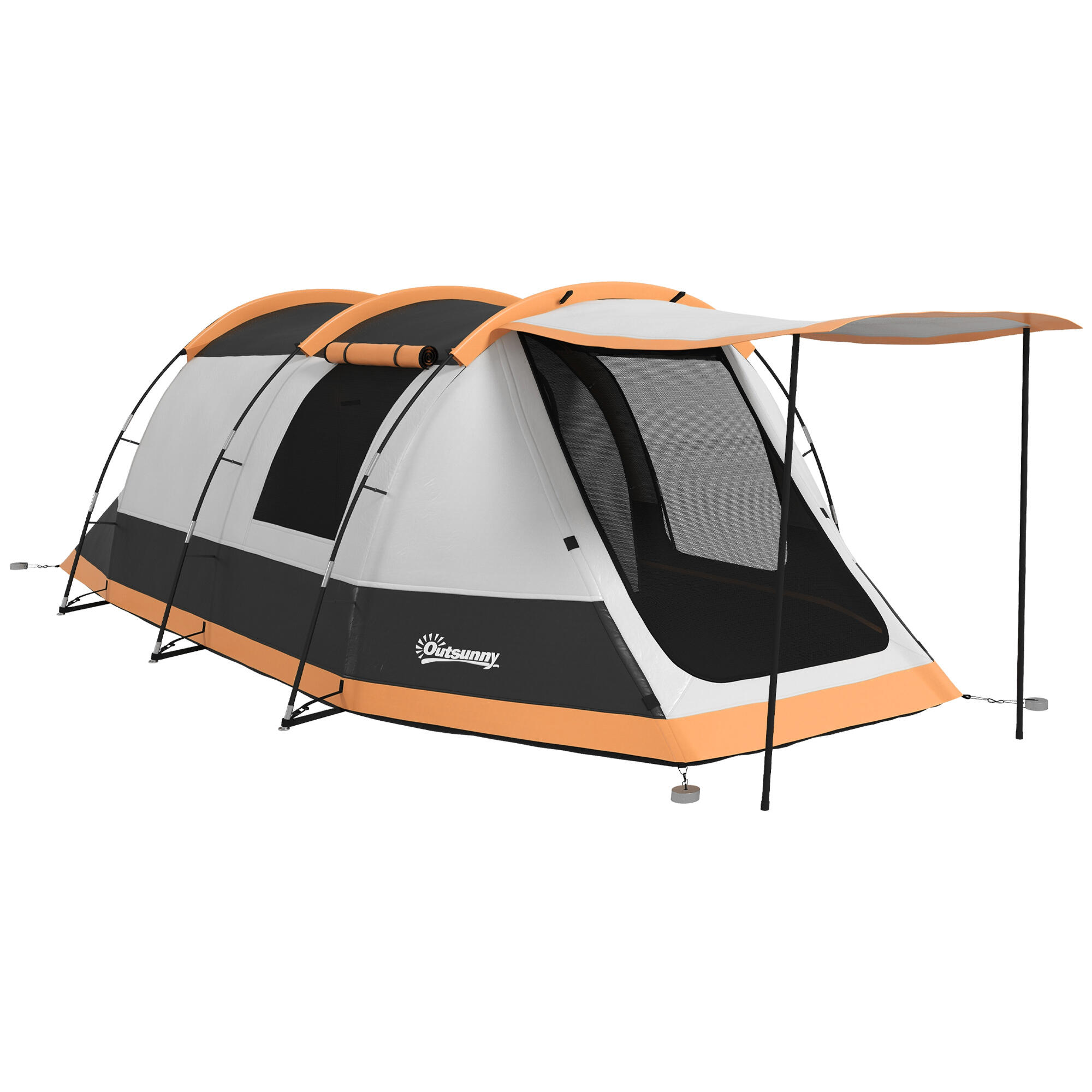 Tenda de campismo familiar 370x220x130 cm laranja e cinza Outsunny
