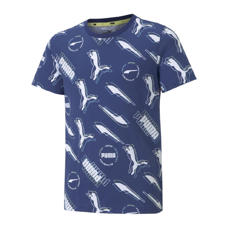 Camiseta de Manga Corta Infantil Puma AOP Azul oscuro