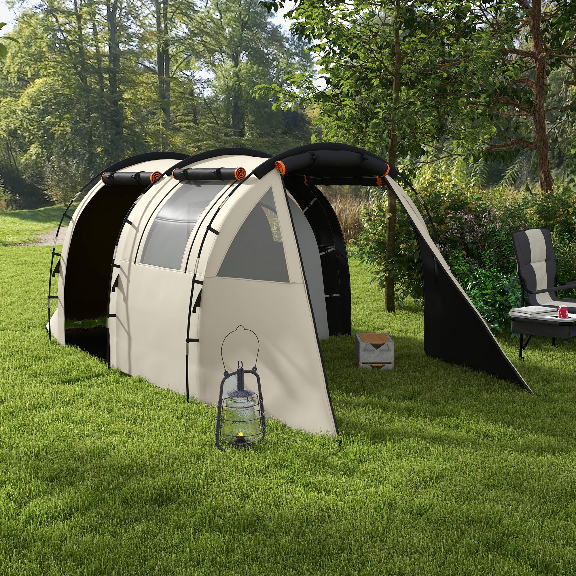 Outsunny Tenda da Campeggio 4-5 Persone, Copertura Oscurante, Impermeabile, Kaki 2/7