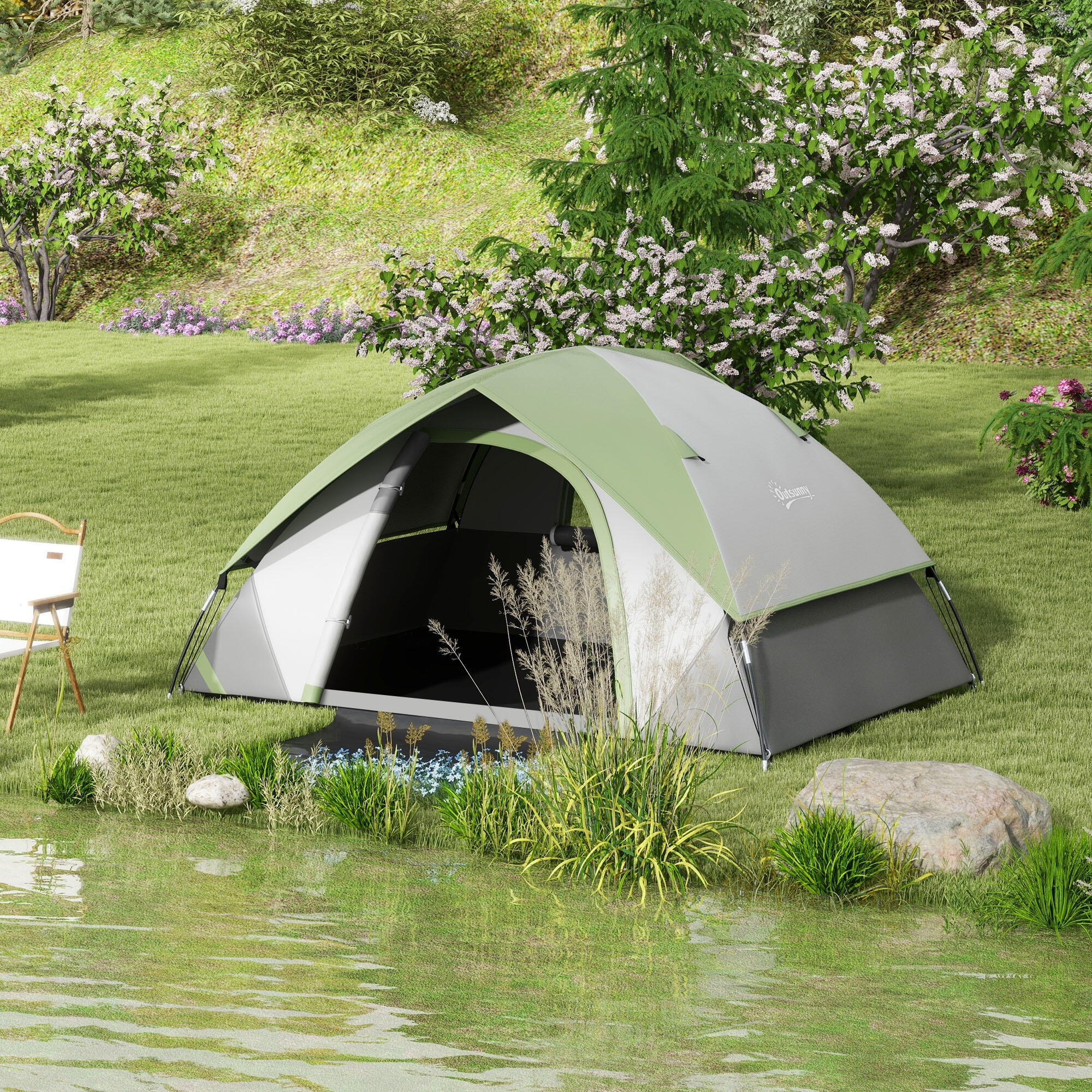 Tienda de Campaña Outsunny 210x150x110 cm Verde 2/7
