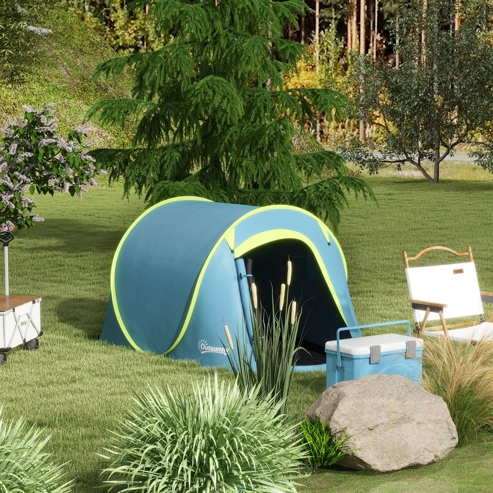 Tenda de campismo 245x148x105 cm azul Outsunny 2/7