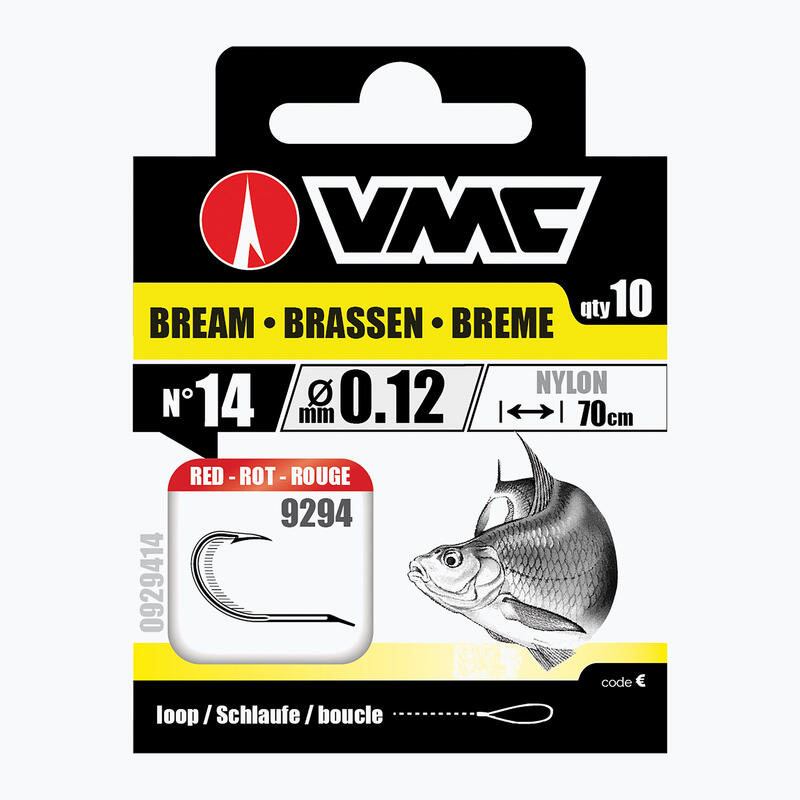 VMC Bas de ligne brème, boucle, hameçon barbelé + ligne, 10 pcs.